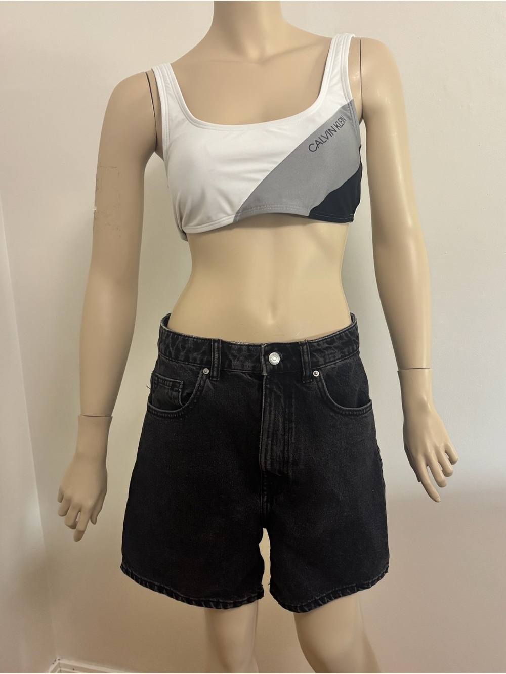 Calvin Klein White, Gray & Black Colorblock swim top